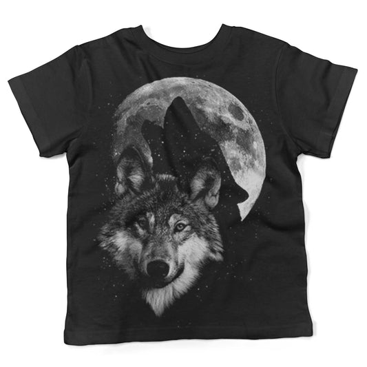 Glow In The Dark Howling Wolf, Full Moon Toddler Shirt-Organic Black-2T