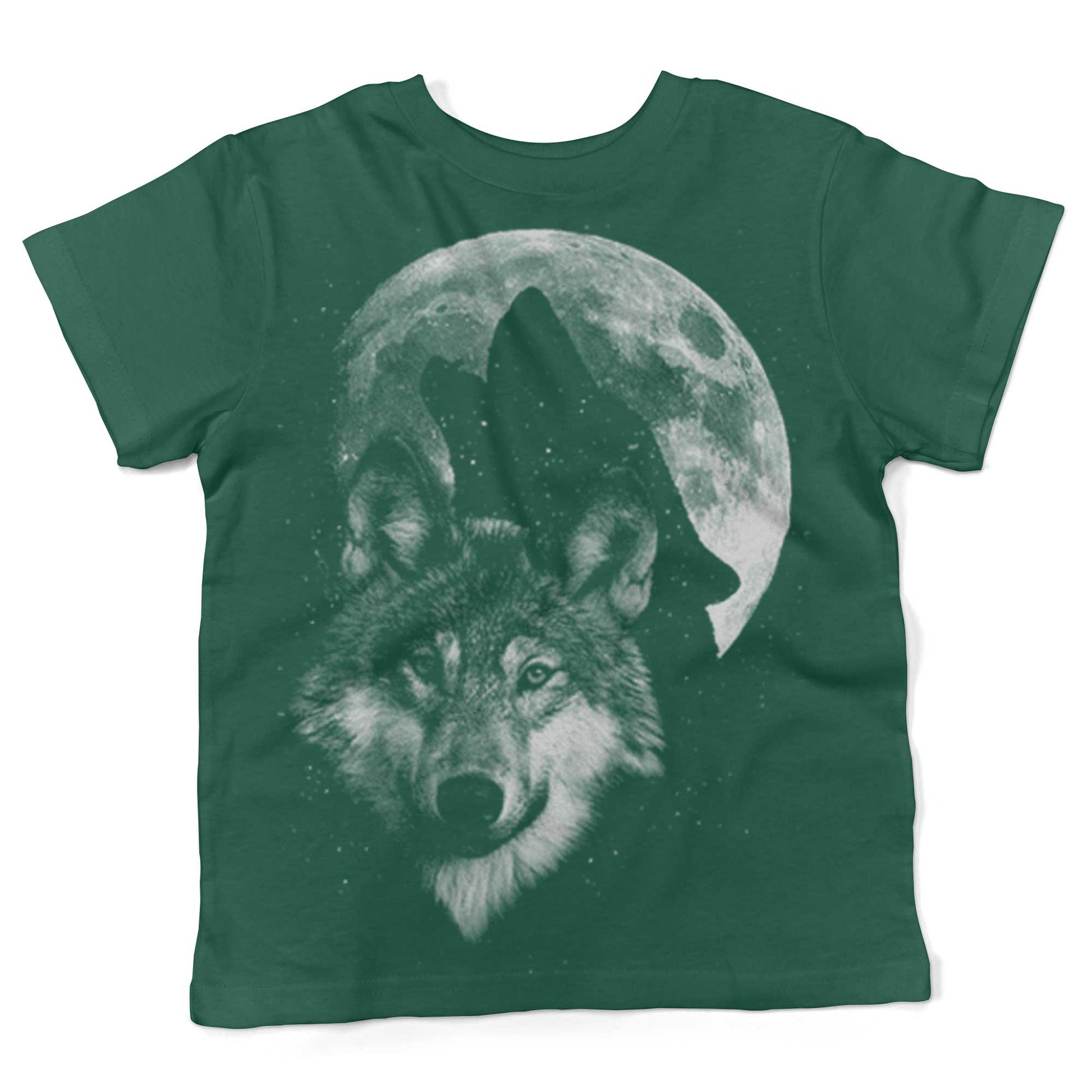 Glow In The Dark Howling Wolf, Full Moon Toddler Shirt-Kelly Green-2T