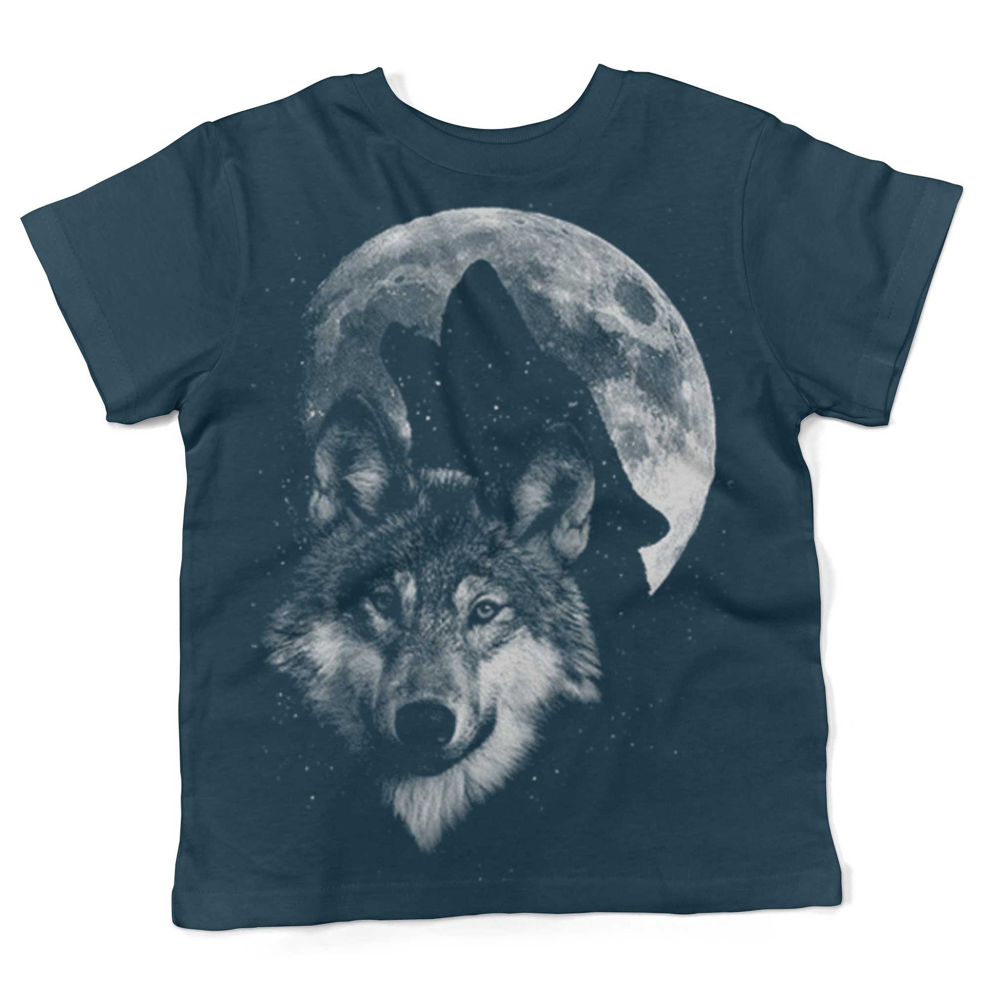 Glow In The Dark Howling Wolf, Full Moon Toddler Shirt-Organic Pacific Blue-2T