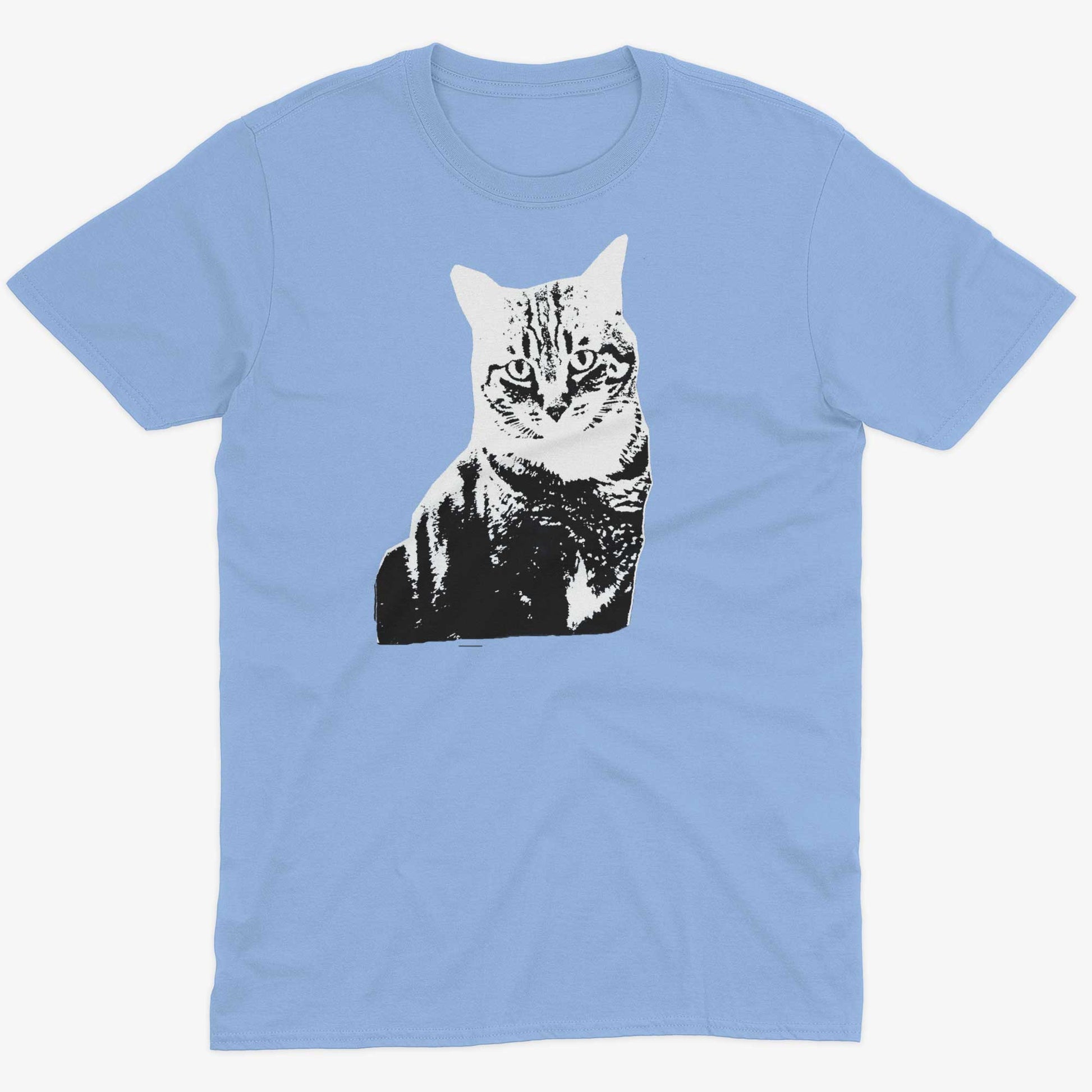 Black & White Cat Unisex Or Women's Cotton T-shirt-Baby Blue-Unisex