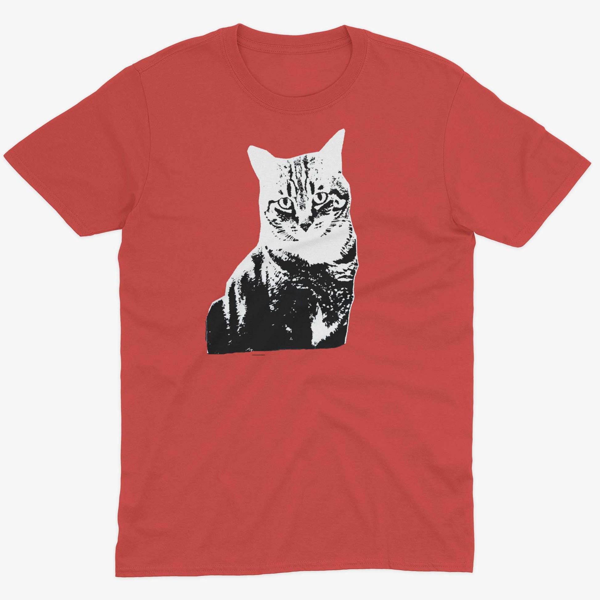 Black & White Cat Unisex Or Women's Cotton T-shirt-Red-Unisex