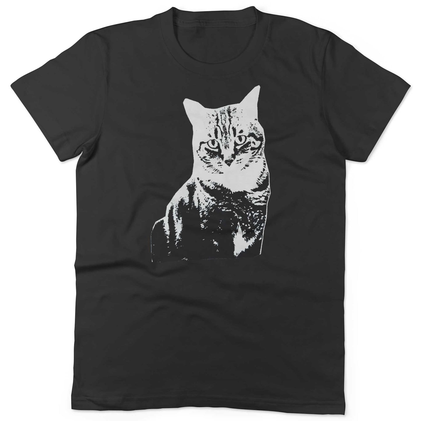 Black & White Cat Unisex Or Women's Cotton T-shirt-Black-Woman