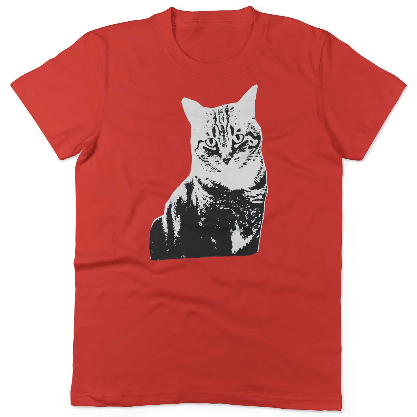 Black & White Cat Unisex Or Women's Cotton T-shirt-Red-Woman