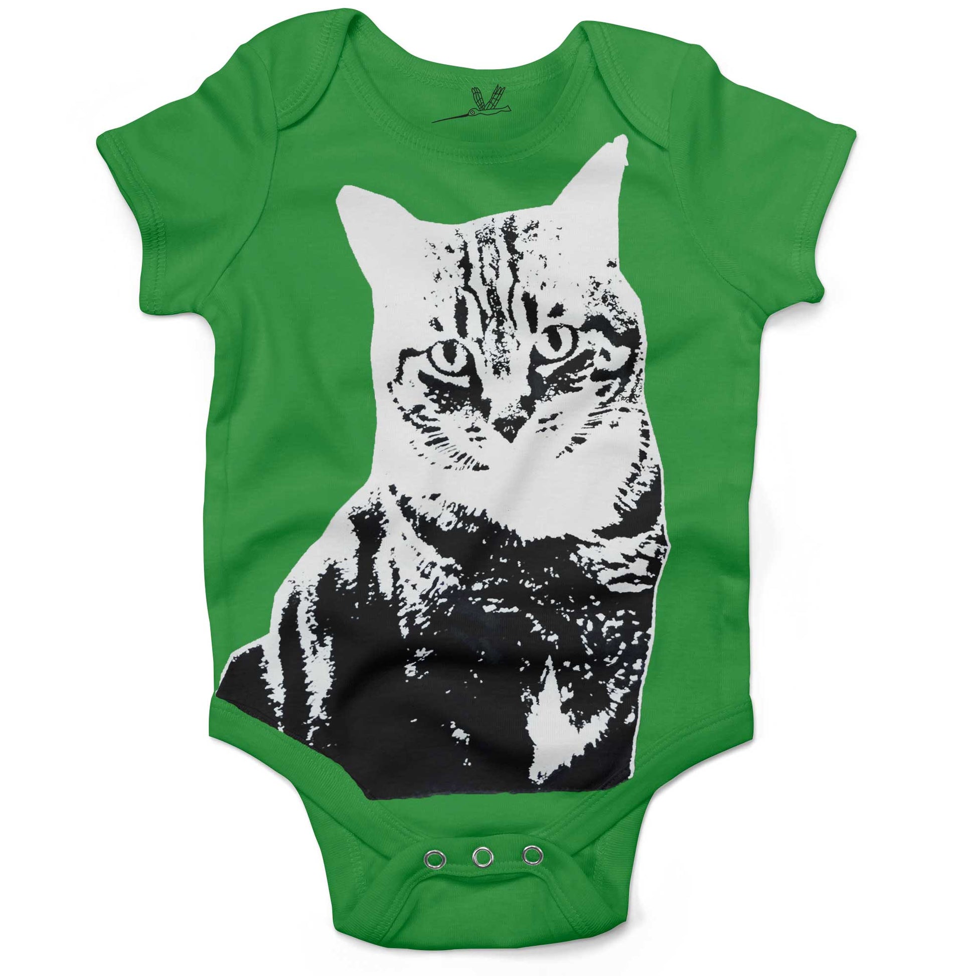Black & White Cat Infant Bodysuit or Raglan Baby Tee-Grass Green-3-6 months