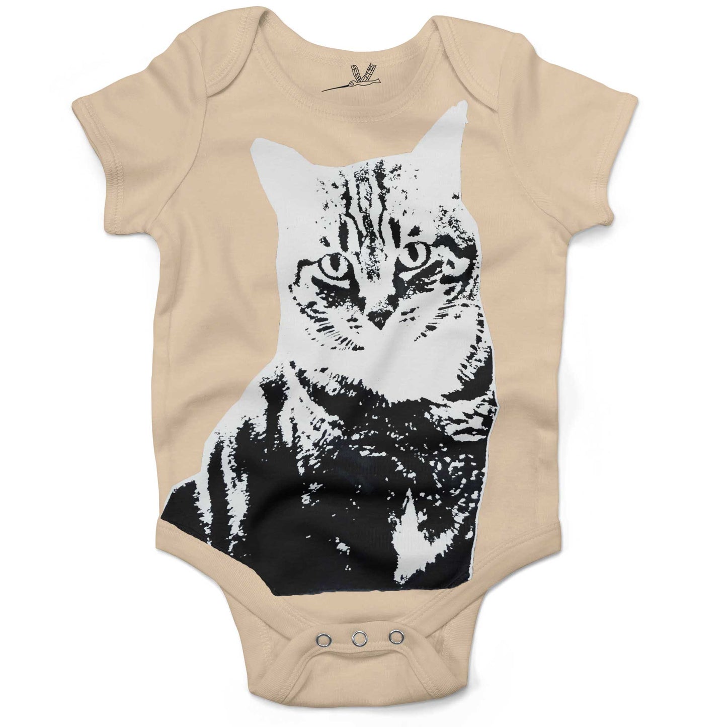 Black & White Cat Infant Bodysuit or Raglan Baby Tee-Organic Natural-3-6 months