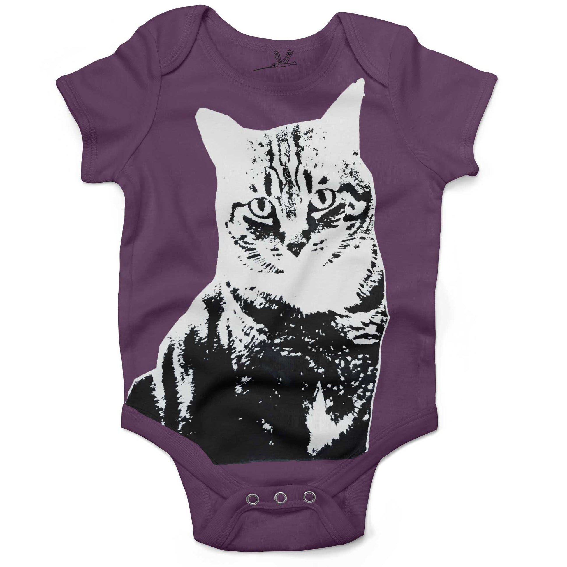 Black & White Cat Infant Bodysuit or Raglan Baby Tee-Organic Purple-3-6 months
