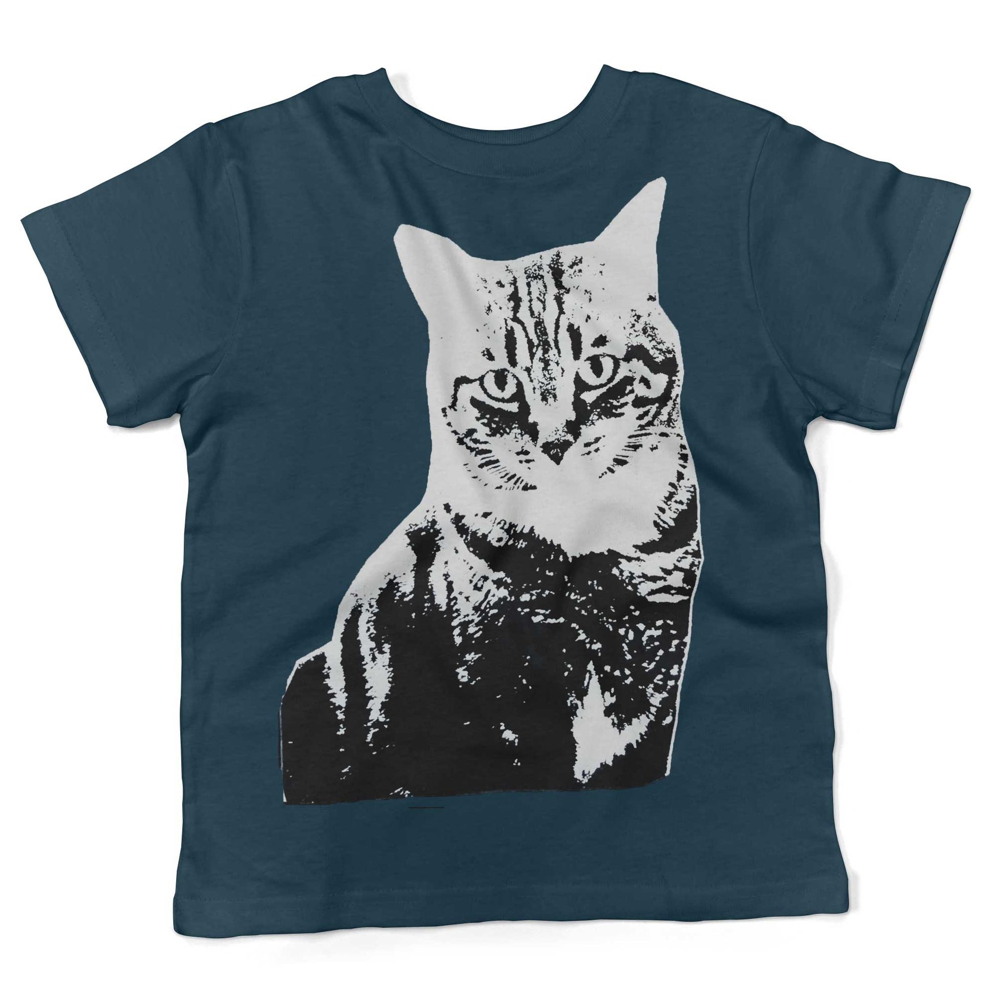 Black & White Cat Toddler Shirt-Organic Pacific Blue-2T
