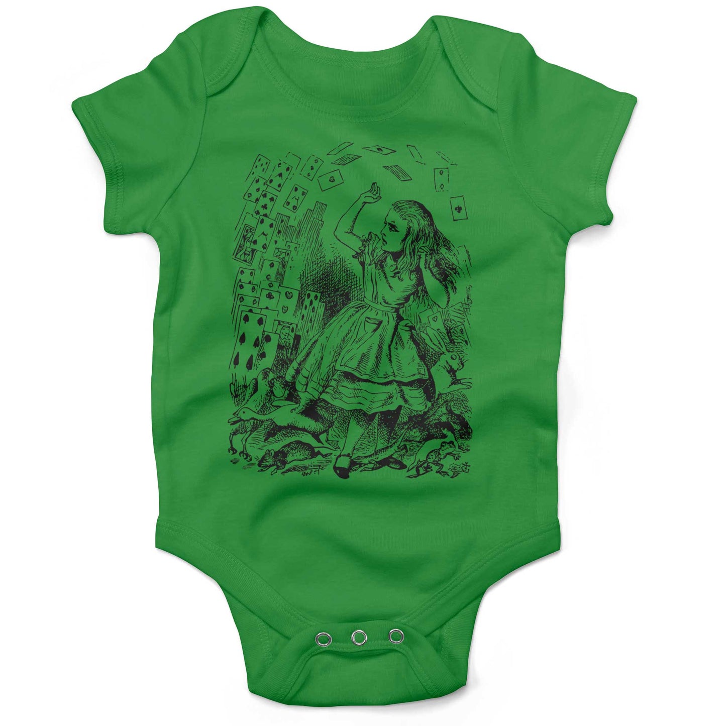 Alice In Wonderland Playing Cards Infant Bodysuit or Raglan Baby Tee-Grass Green-3-6 months