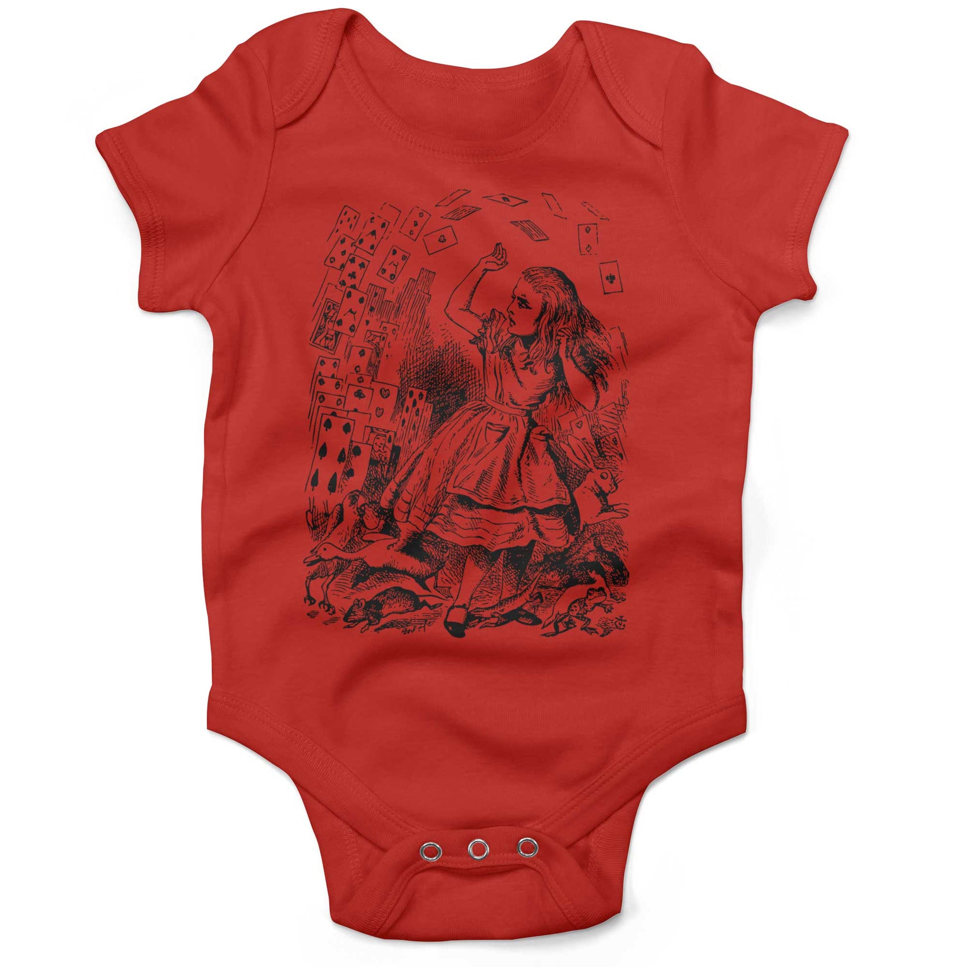 Alice In Wonderland Playing Cards Infant Bodysuit or Raglan Baby Tee-Organic Red-3-6 months