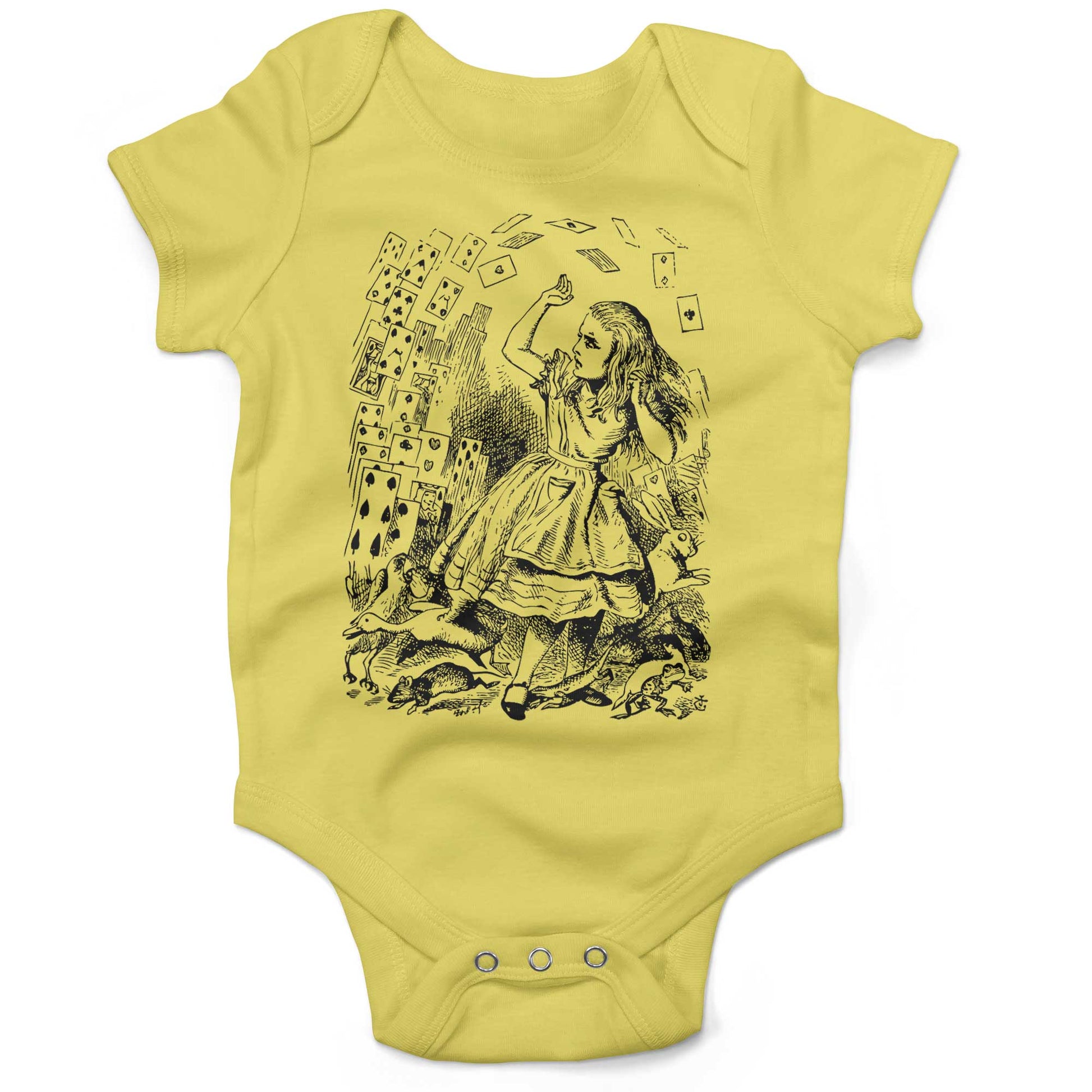 Alice In Wonderland Playing Cards Infant Bodysuit or Raglan Baby Tee-Yellow-3-6 months