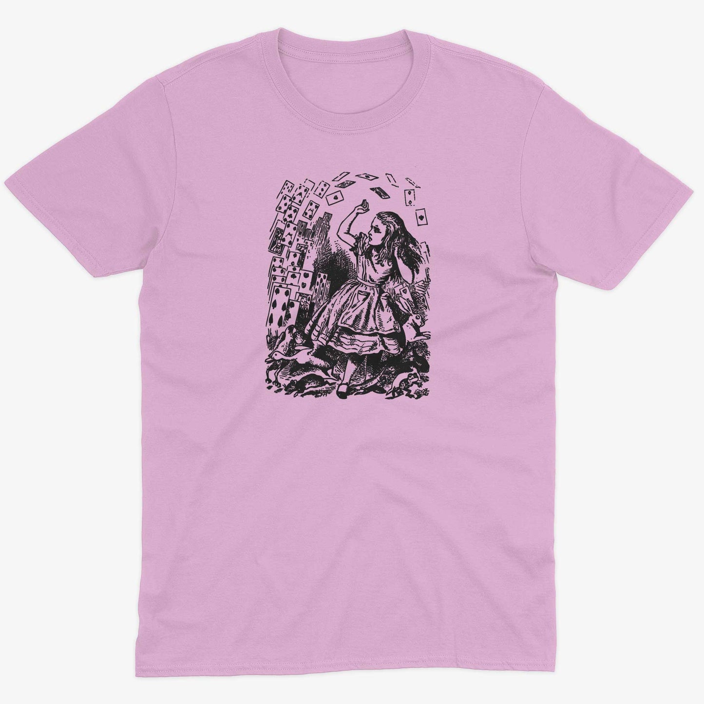 Alice In Wonderland Playing Cards Unisex Or Women's Cotton T-shirt-Pink-Unisex