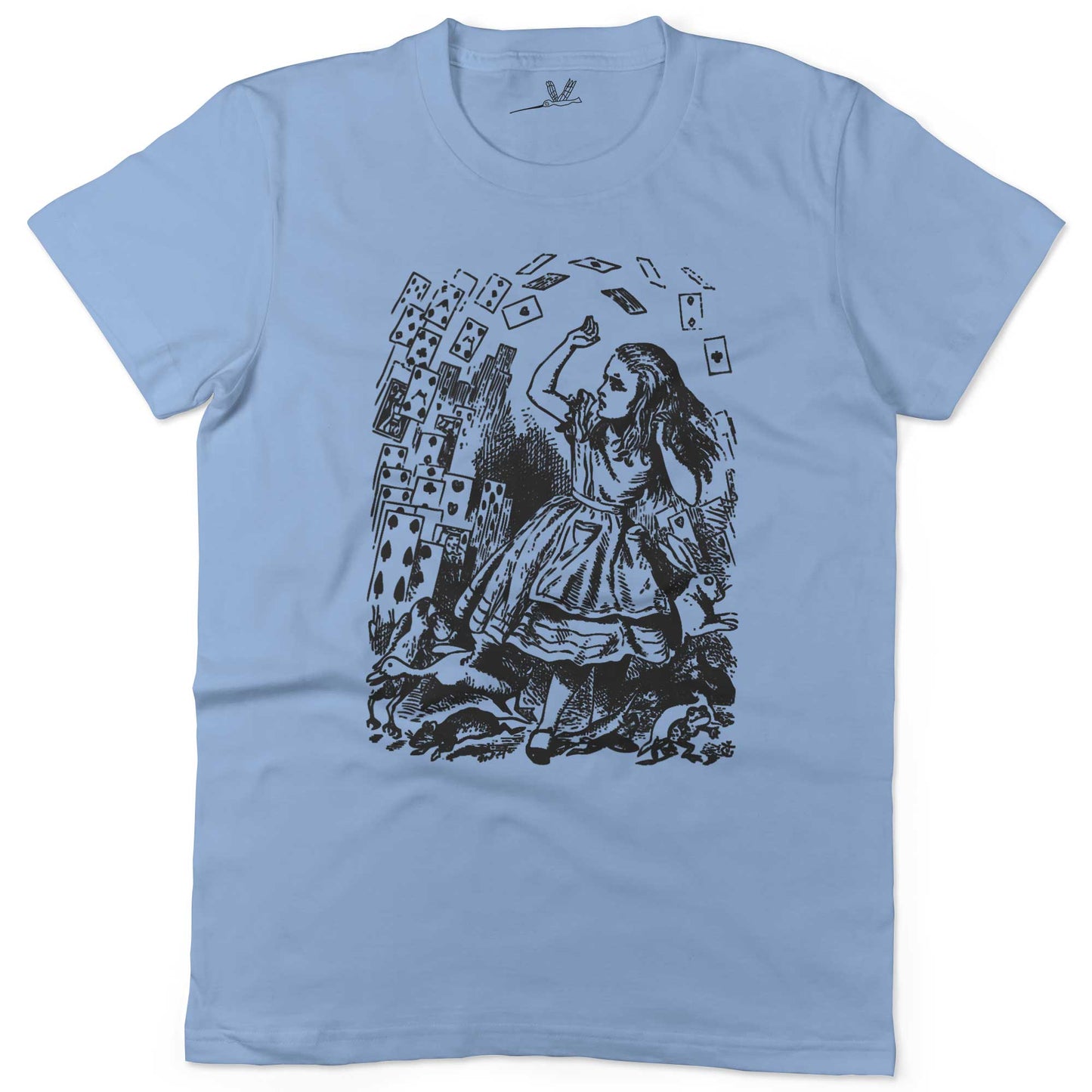 Alice In Wonderland Playing Cards Unisex Or Women's Cotton T-shirt-Baby Blue-Woman