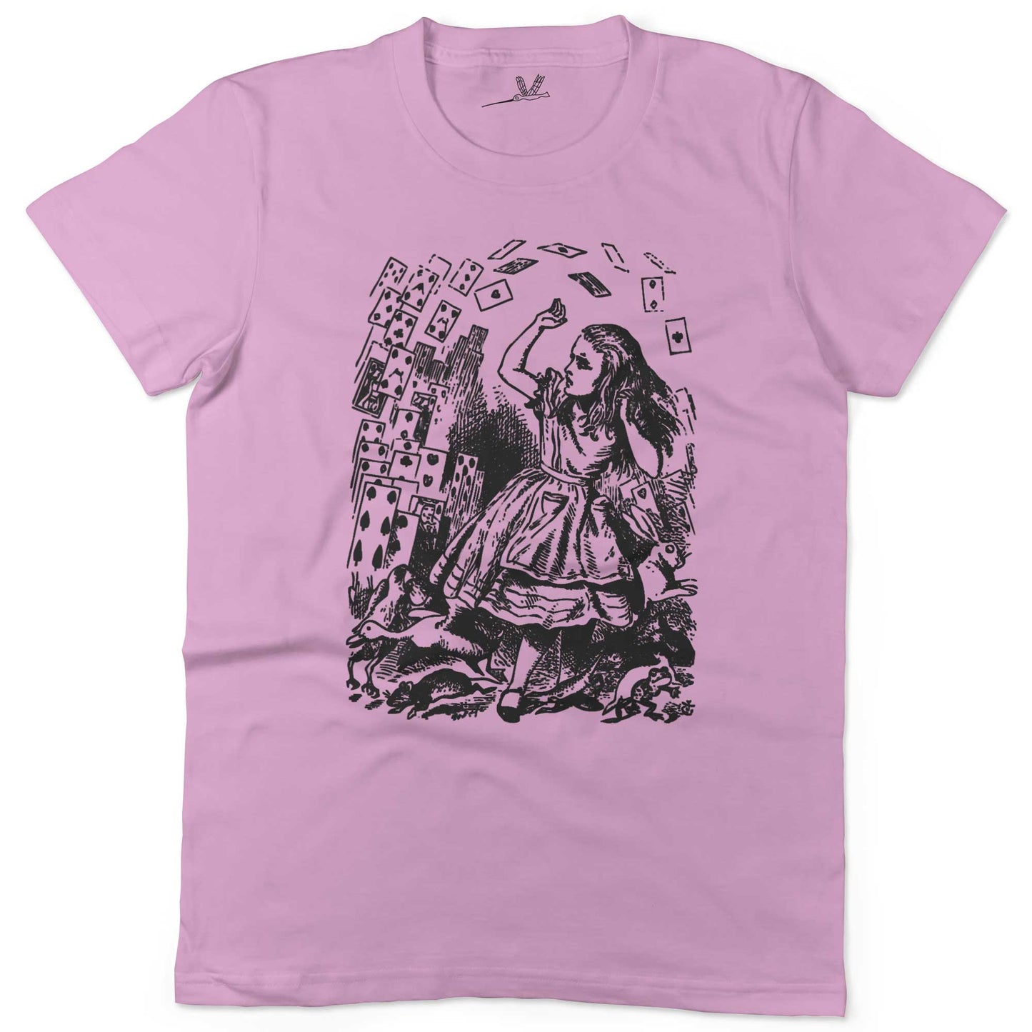 Alice In Wonderland Playing Cards Unisex Or Women's Cotton T-shirt-Pink-Woman