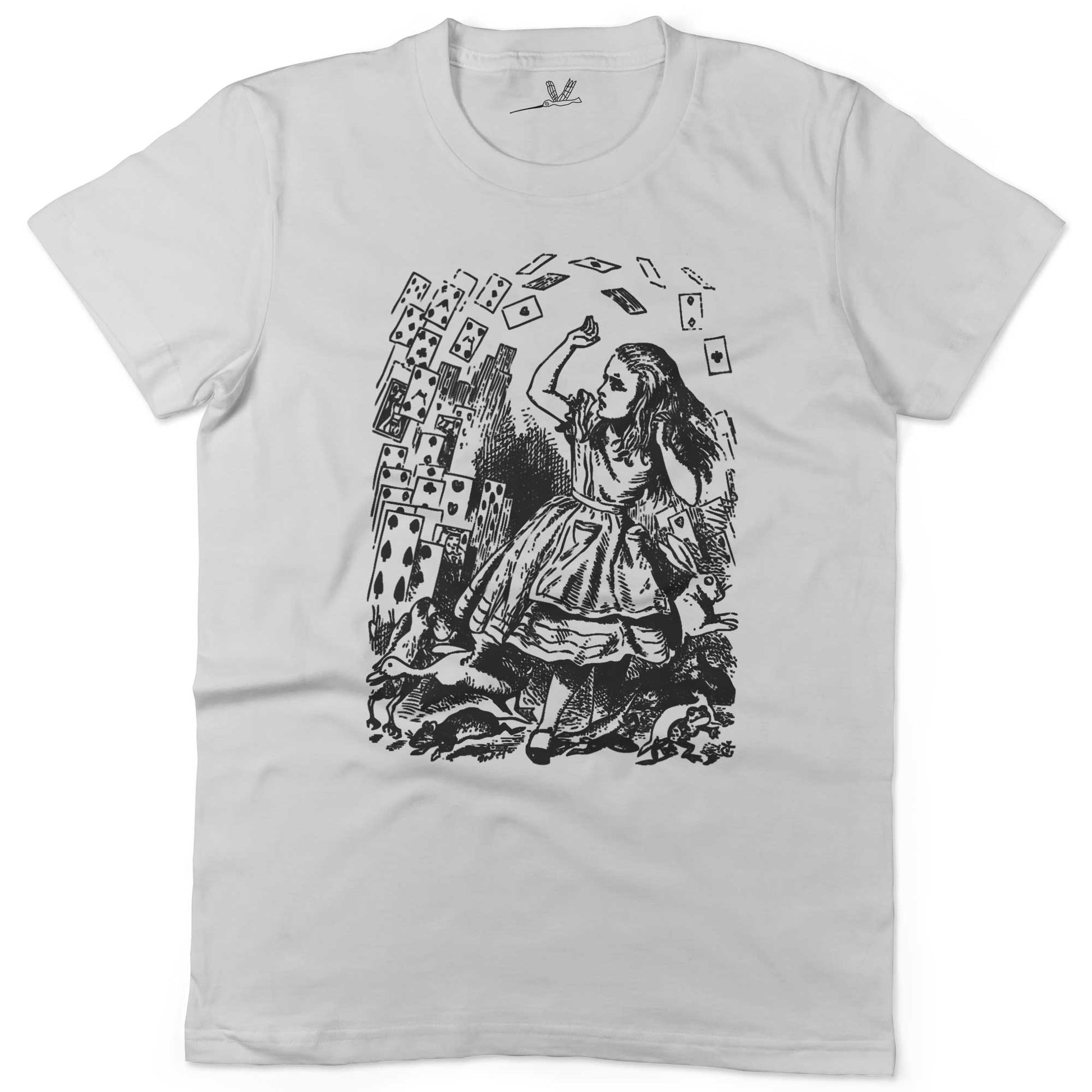 Alice In Wonderland Playing Cards Unisex Or Women's Cotton T-shirt-White-Woman