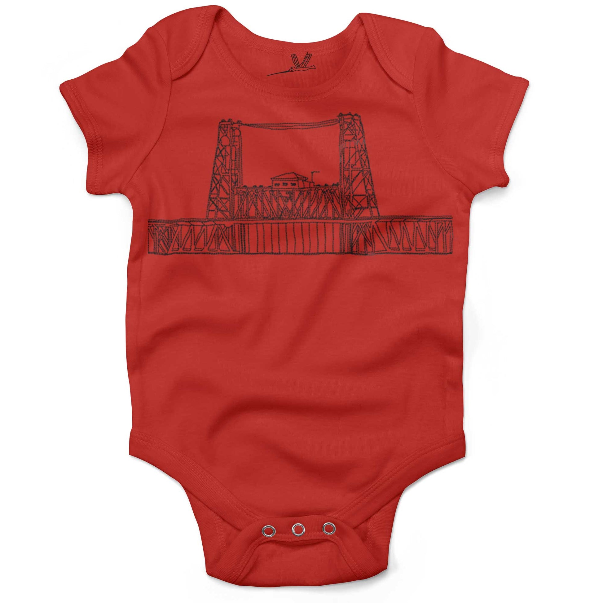Steel Bridge Infant Bodysuit or Raglan Baby Tee-Organic Red-3-6 months