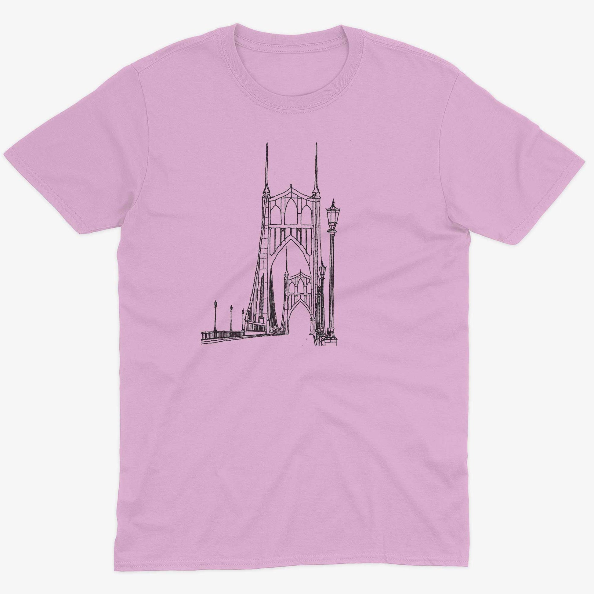 St Johns Bridge Unisex Or Women's Cotton T-shirt-Pink-Unisex
