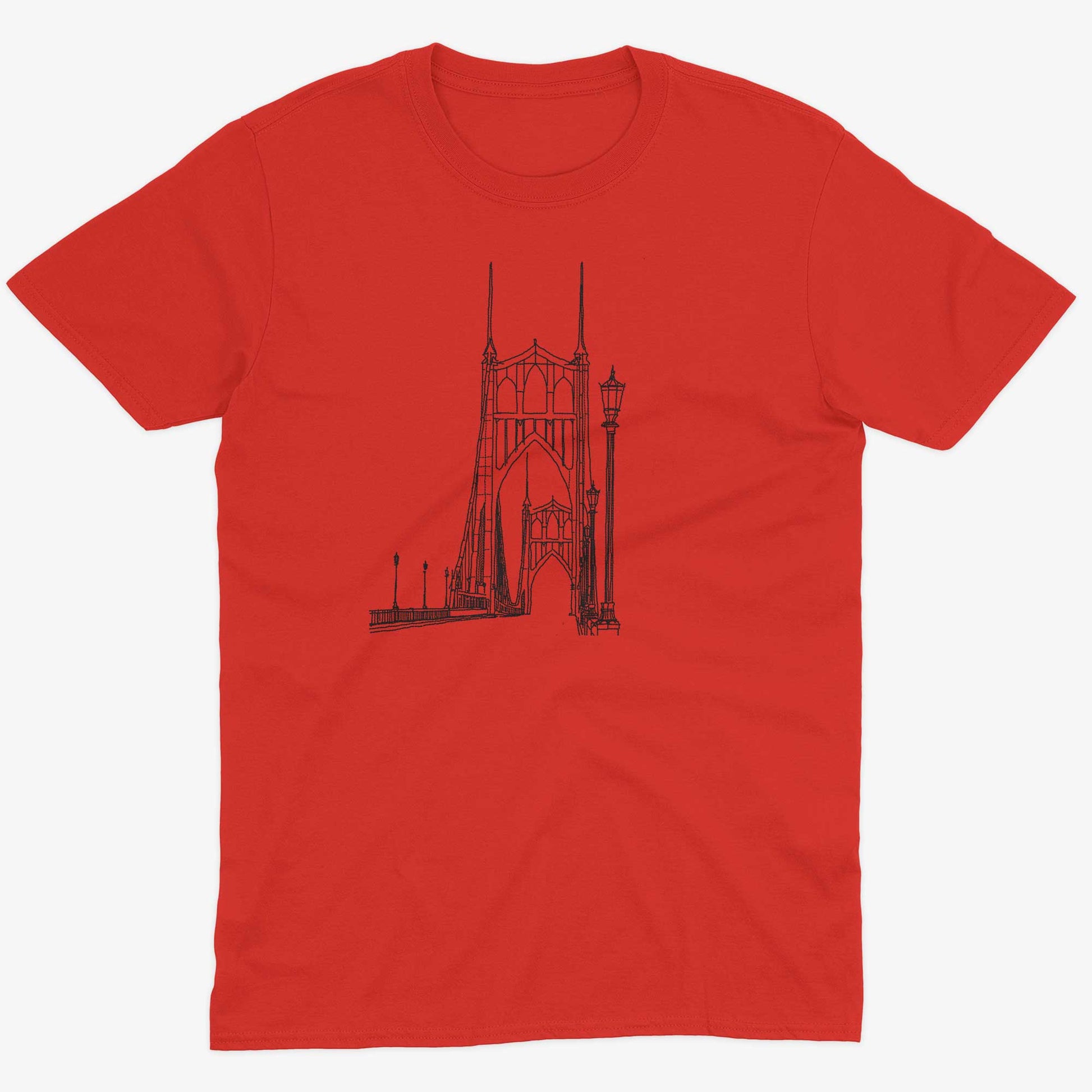 St Johns Bridge Unisex Or Women's Cotton T-shirt-Red-Unisex