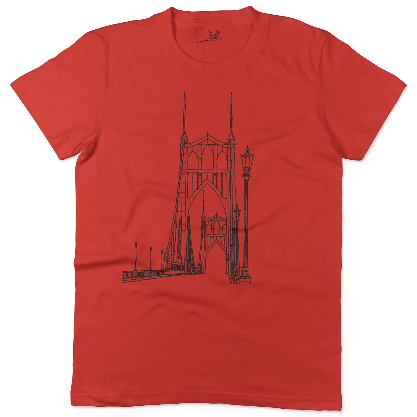 St Johns Bridge Unisex Or Women's Cotton T-shirt-Red-Woman