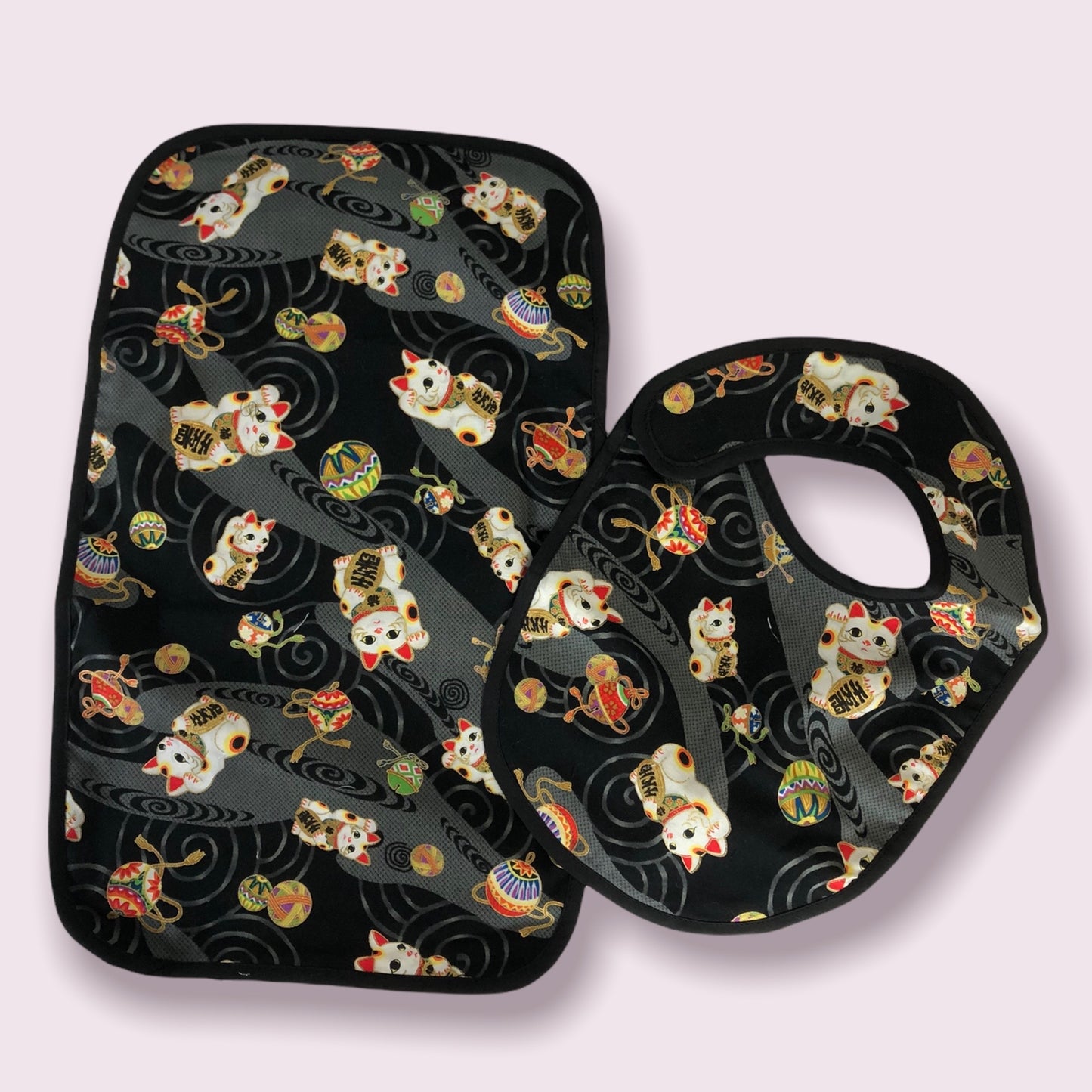 Matching Cotton Bib & Burpee Sets-Maneki Neko-