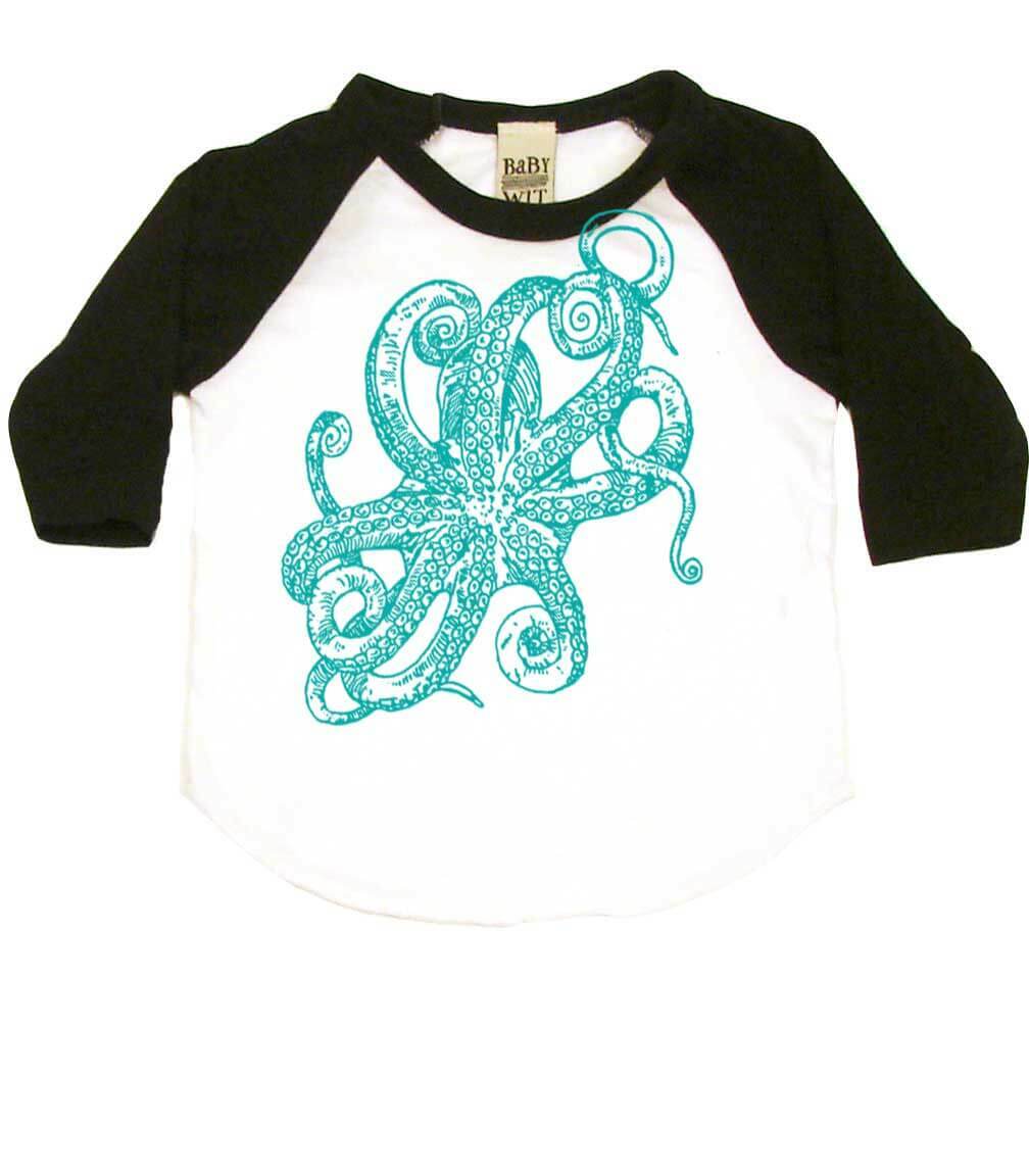 Octopus Underbelly Infant Bodysuit or Raglan Tee-White/Black-3-6 months