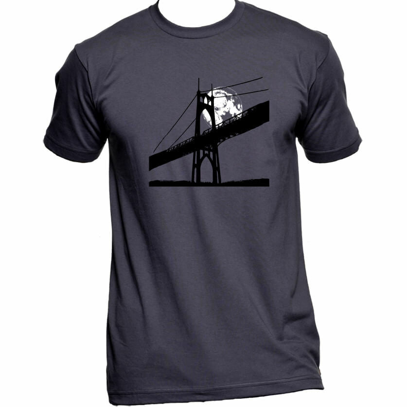 St Johns Bridge Under A Full Moon Unisex Or Women's Cotton T-shirt-Asphalt-Unisex