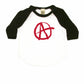 Anarchy Symbol Infant Bodysuit or Raglan Tee-White/Black-3-6 months