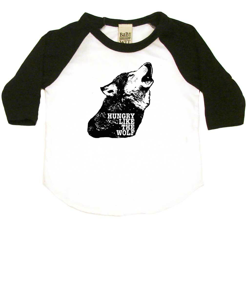 Hungry Like The Wolf Infant Bodysuit or Raglan Baby Tee-White/Black-3-6 months
