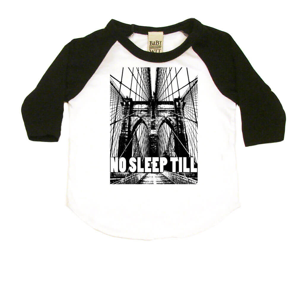 No Sleep Till Brooklyn Infant Bodysuit or Raglan Tee-White/Black-3-6 months