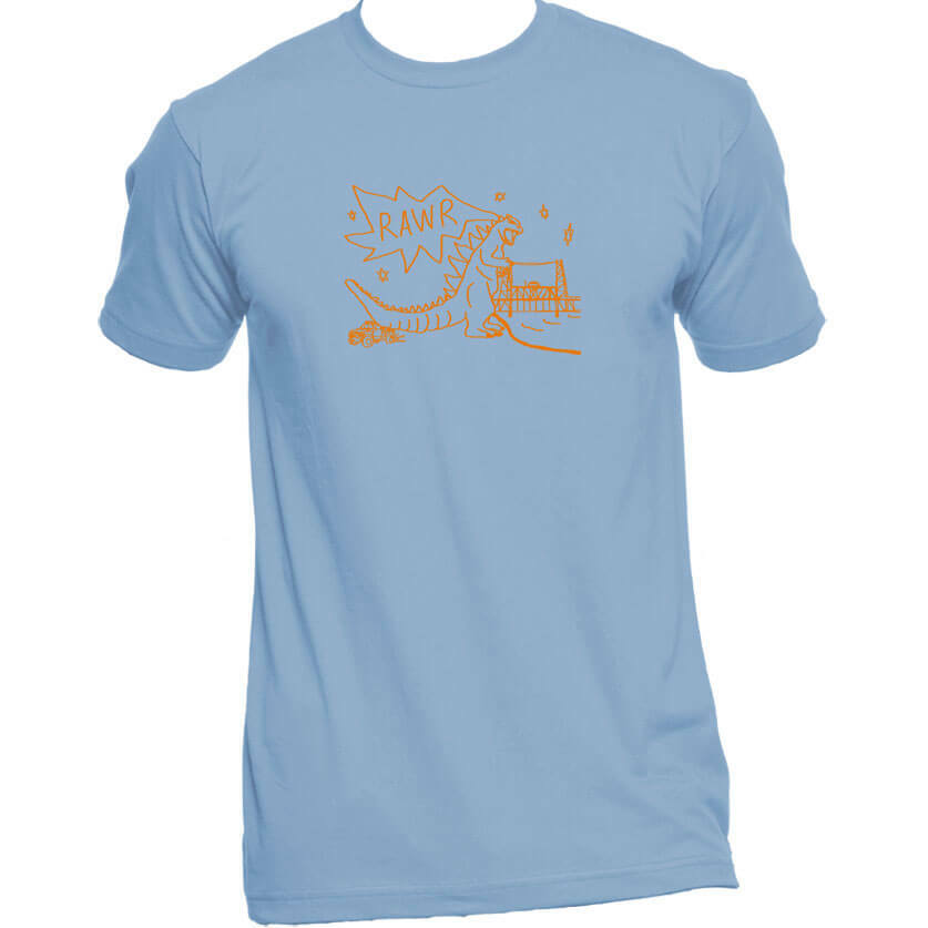 RAWR Dinosaur Unisex Or Women's Cotton T-shirt-Baby Blue-Unisex