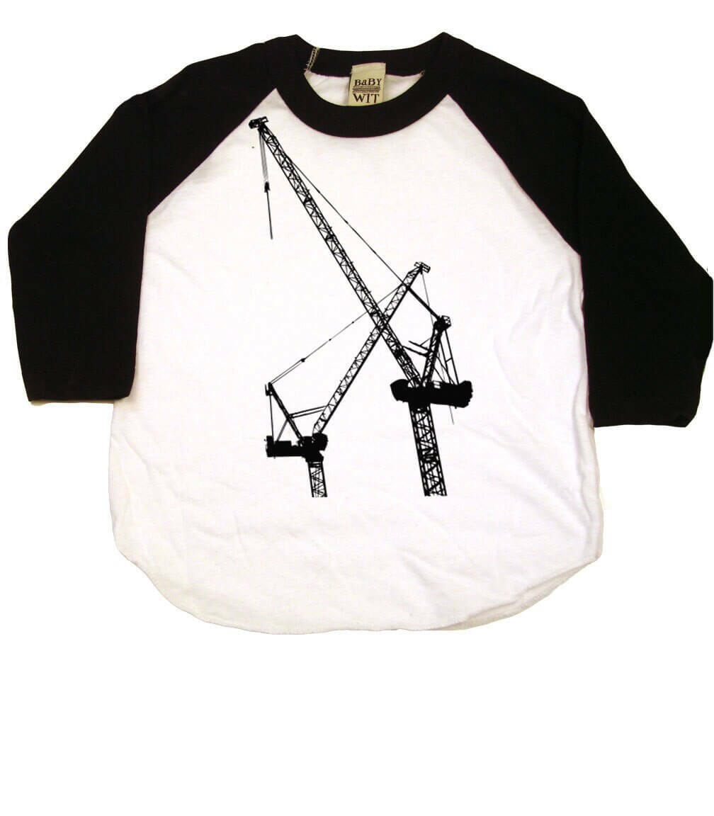 Construction Cranes Infant Bodysuit or Raglan Tee-White/Black-3-6 months