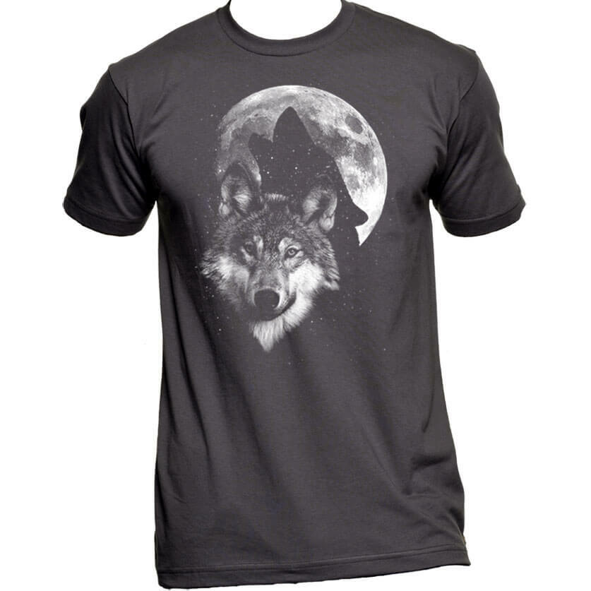 Glow In The Dark Howling Wolf, Full Moon Unisex Or Women's Cotton T-shirt-Asphalt-Unisex