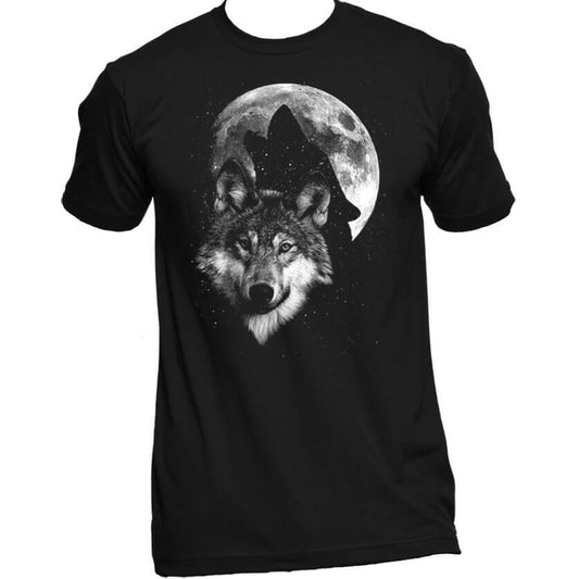 Glow In The Dark Howling Wolf, Full Moon Unisex Or Women's Cotton T-shirt-Black-Unisex