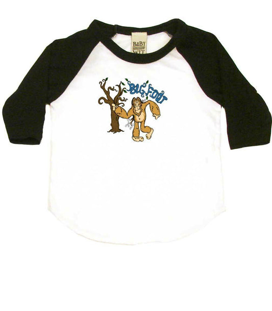 Bigfoot Infant Bodysuit or Raglan Baby Tee-White/Black-3-6 months