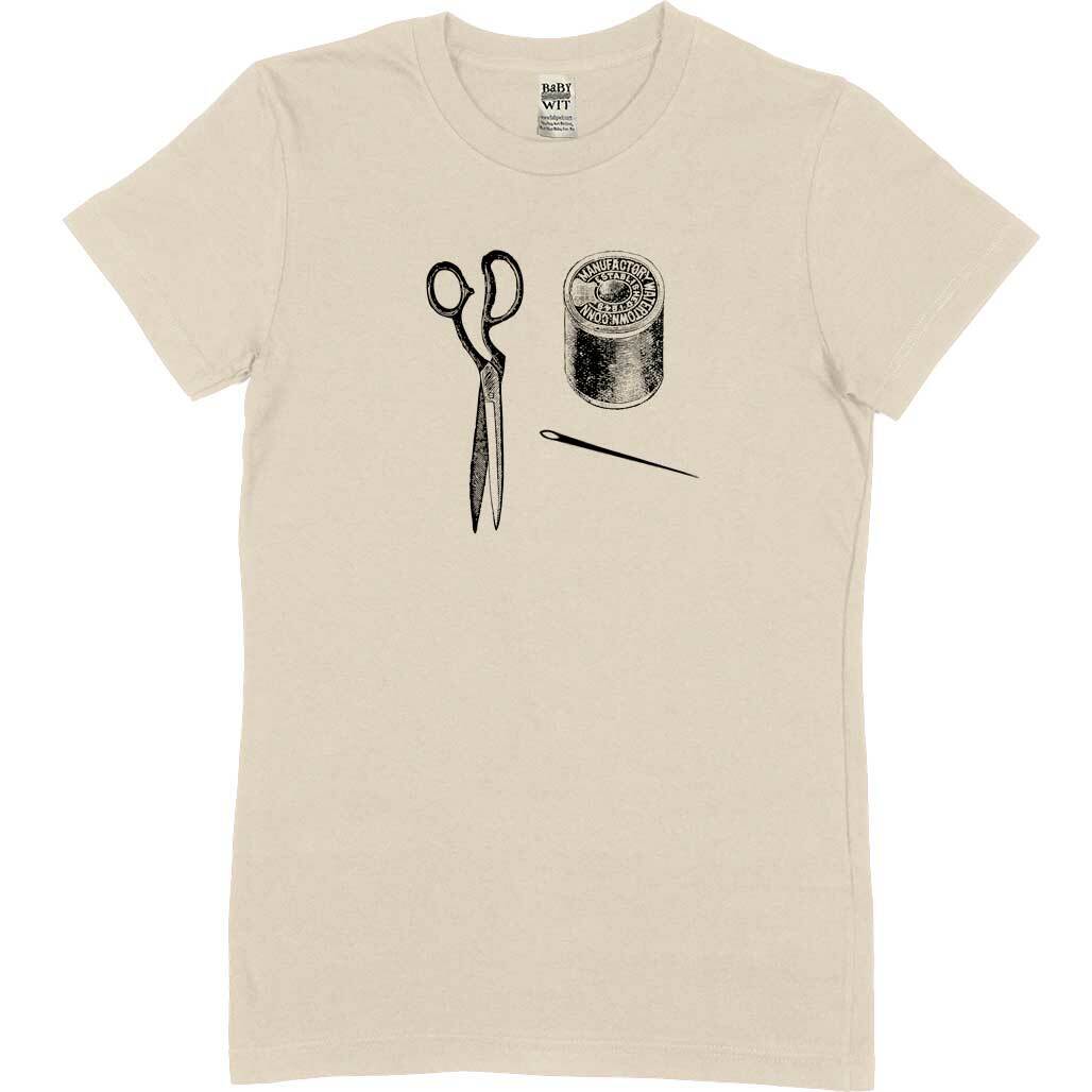 Vintage Sewing Kit Unisex Or Women's Cotton T-shirt-Organic Natural-Woman
