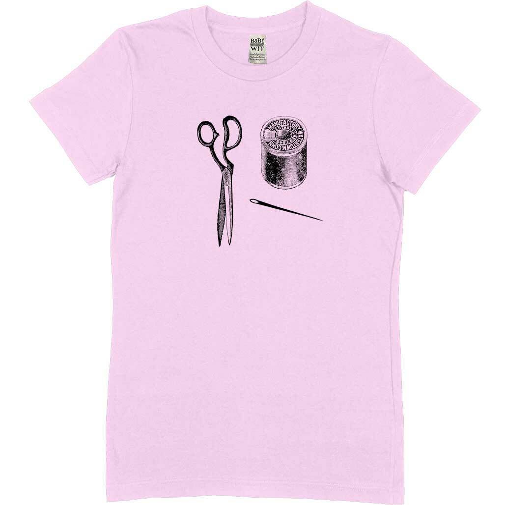 Vintage Sewing Kit Unisex Or Women's Cotton T-shirt-Pink-Woman