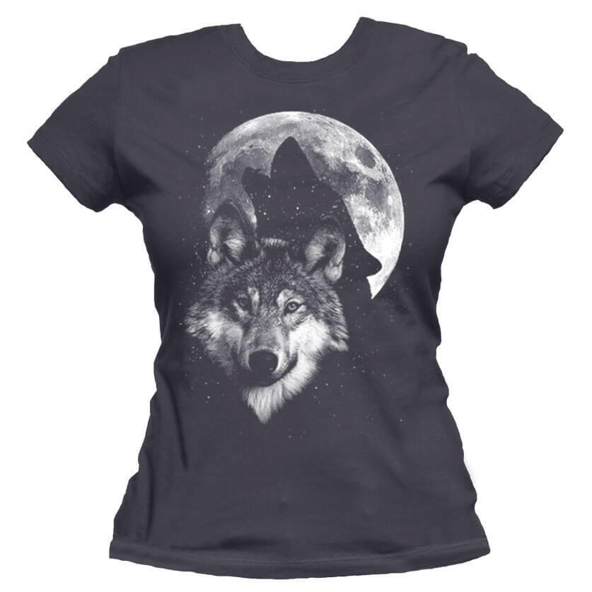 Glow In The Dark Howling Wolf, Full Moon Unisex Or Women's Cotton T-shirt-Asphalt-Woman