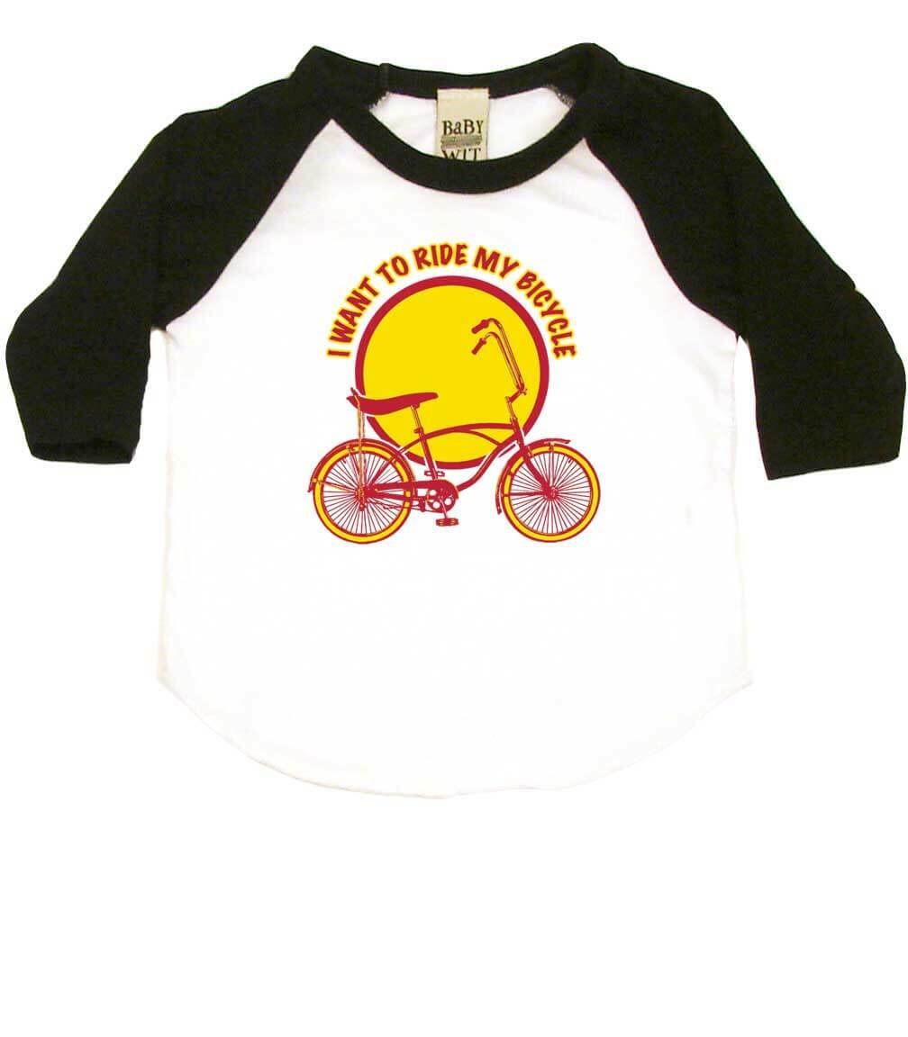 I Want To Ride My Bicycle Infant Bodysuit or Raglan Baby Tee-White/Black-3-6 months