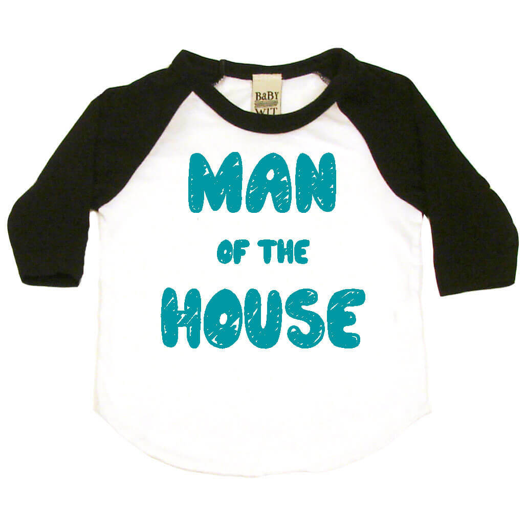 Man Of The House Infant Bodysuit or Raglan Baby Tee-White/Black-3-6 months