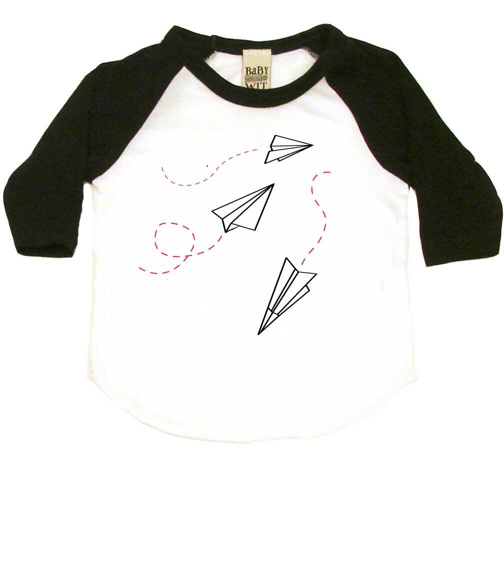 Paper Airplanes Infant Bodysuit or Raglan Baby Tee-White/Black-3-6 months