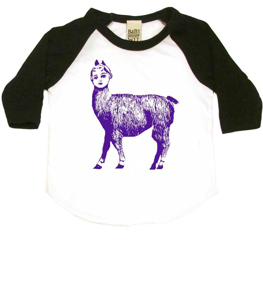 Dolly Llama Infant Bodysuit or Raglan Baby Tee-White/Black-3-6 months