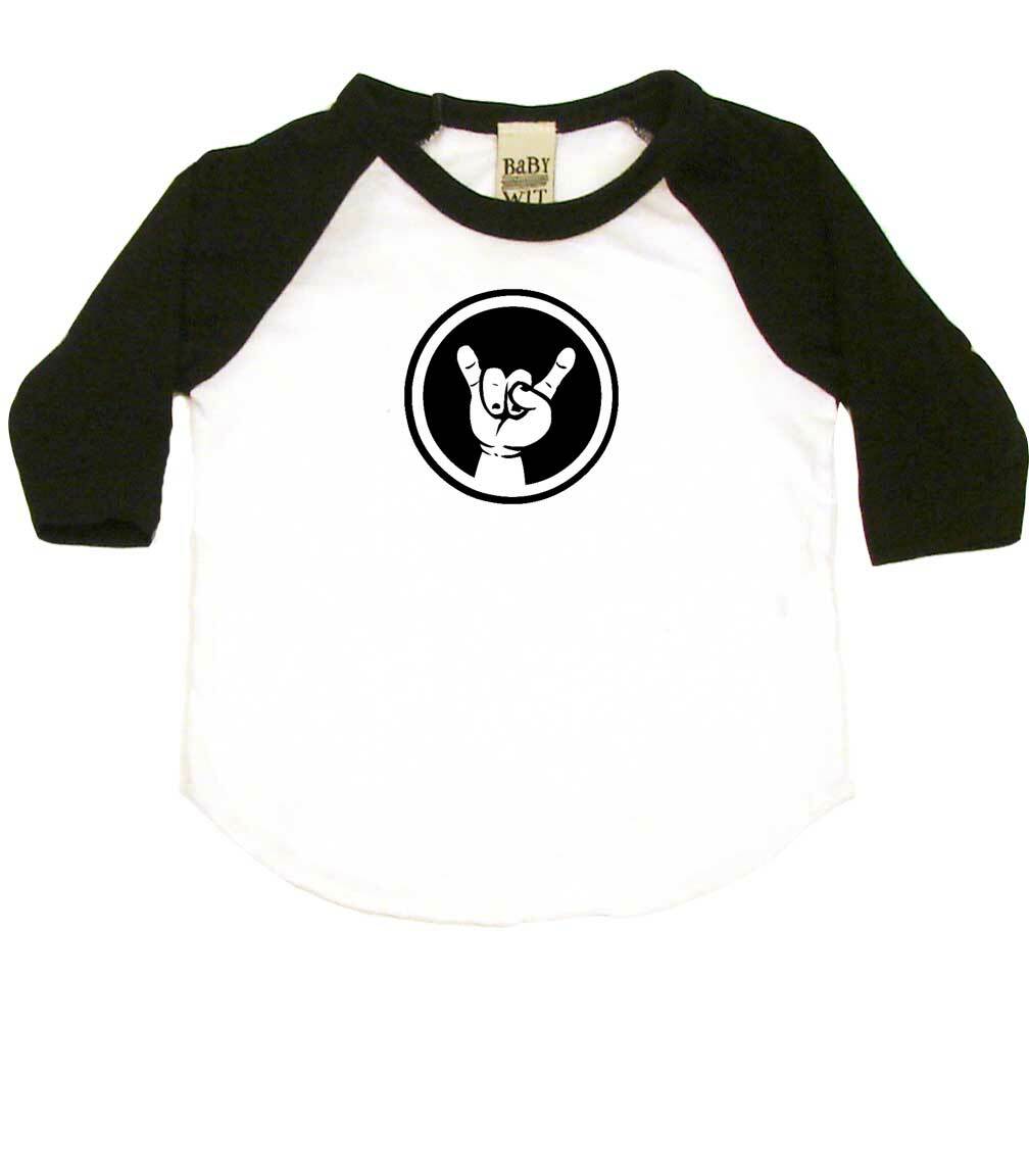 Rock Hand Symbol Infant Bodysuit or Raglan Tee-White/Black-3-6 months