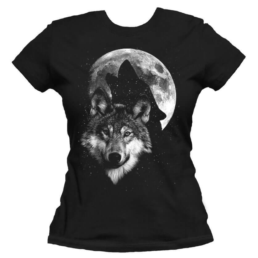 Glow In The Dark Howling Wolf, Full Moon Unisex Or Women's Cotton T-shirt-Black-Woman