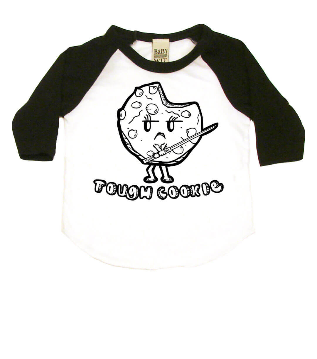 Tough Cookie Infant Bodysuit or Raglan Tee-White/Black-3-6 months