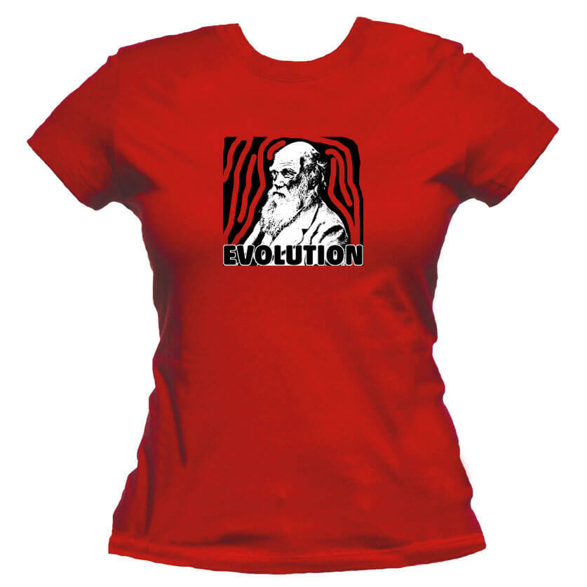 Charles Darwin Evolution Unisex Or Women's Cotton T-shirt-Red-Woman