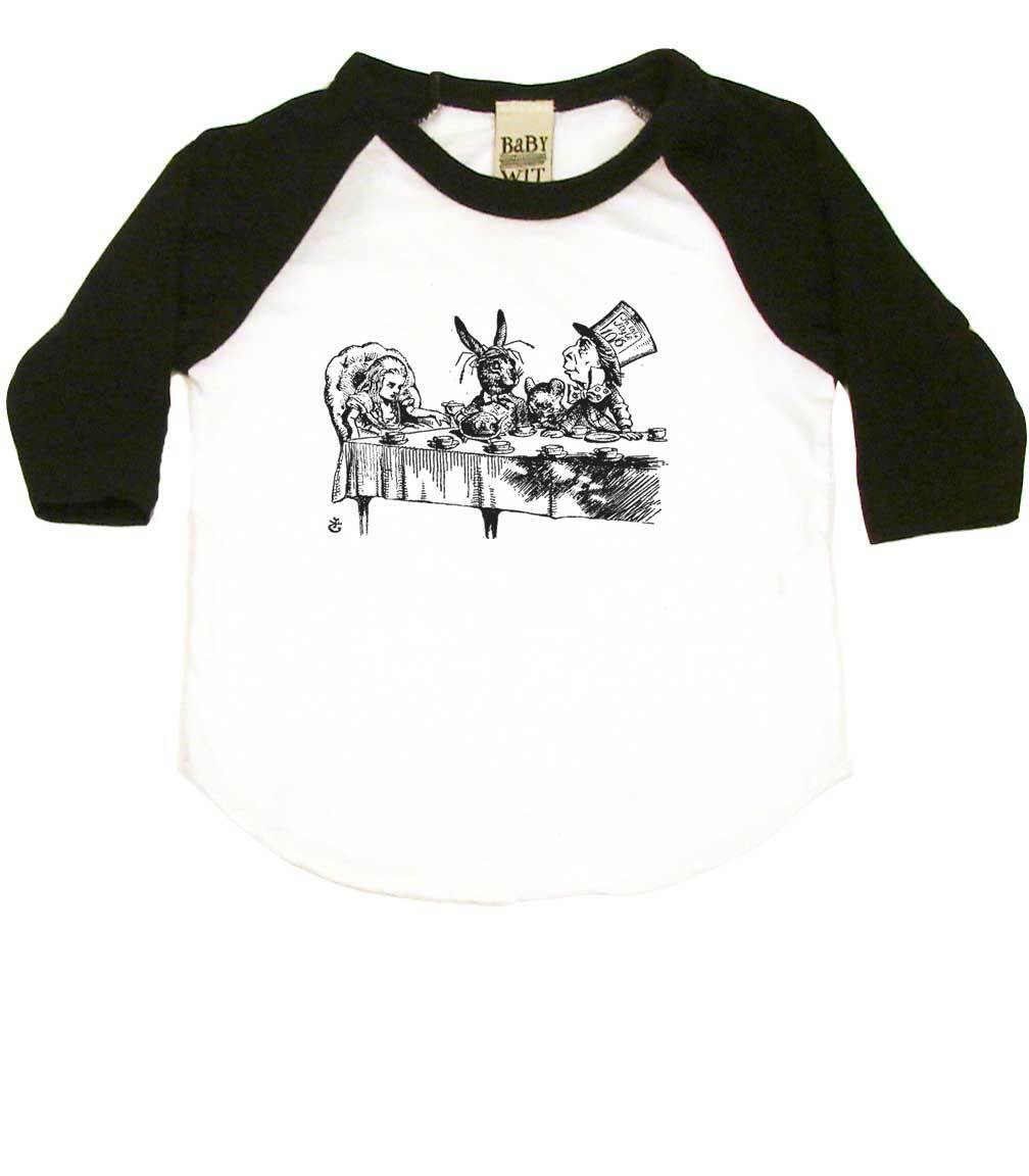 Alice In Wonderland Tea Party Infant Bodysuit or Raglan Tee-White/Black-3-6 months