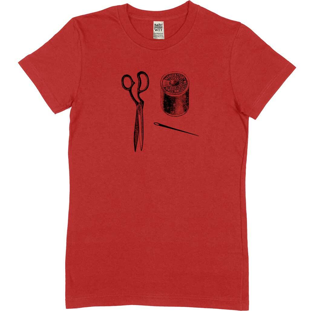 Vintage Sewing Kit Unisex Or Women's Cotton T-shirt-Red-Woman