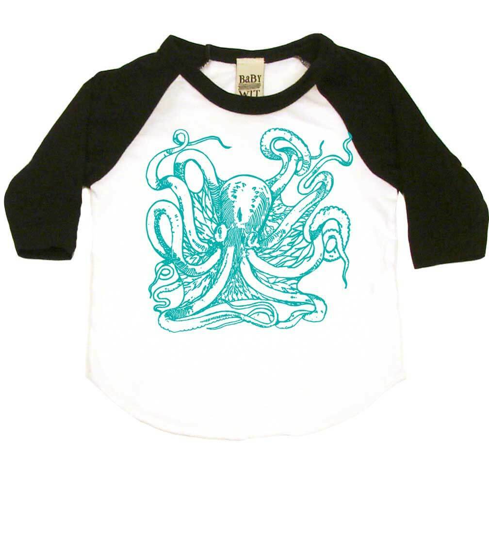 Giant Octopus Infant Bodysuit or Raglan Tee-White/Black-3-6 months