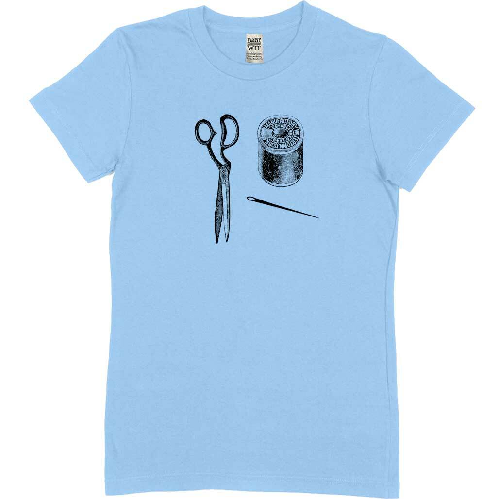 Vintage Sewing Kit Unisex Or Women's Cotton T-shirt-Baby Blue-Woman