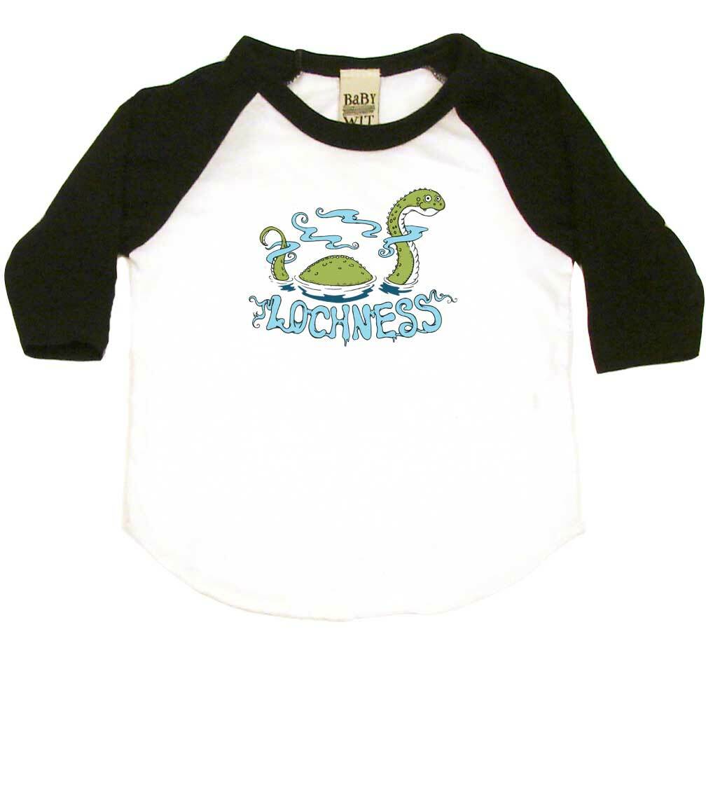 Loch Ness Monster Infant Bodysuit or Raglan Baby Tee-White/Black-3-6 months