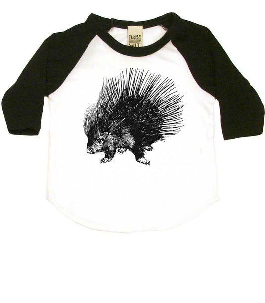 Cute Porcupine Infant Bodysuit or Raglan Tee-White/Black-3-6 months